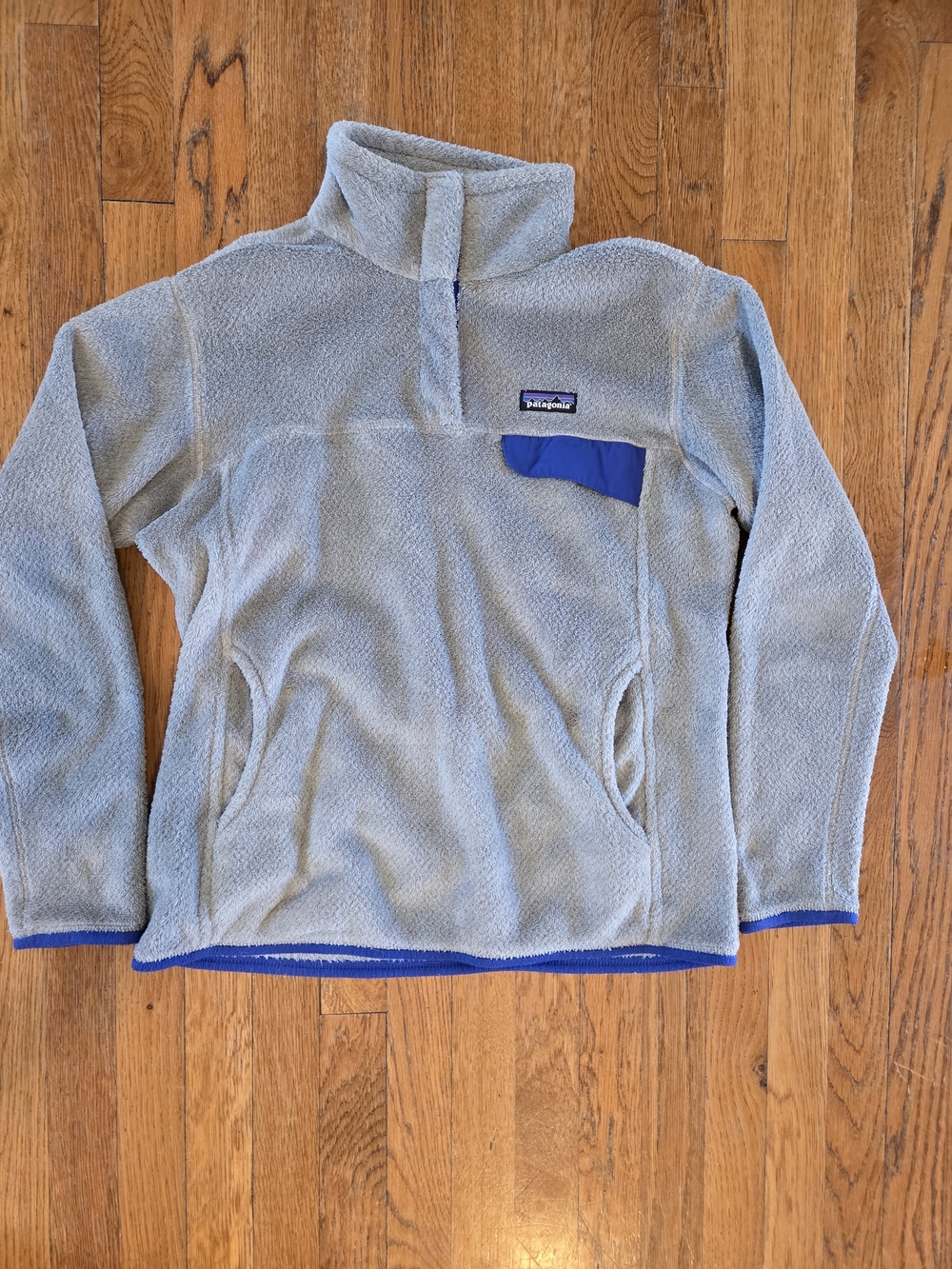 Patagonia Gray Re-Tool Snap-T Fleece Pullover Women's - Blue Trim  Size L